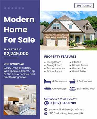 Vector Real Estate Home for Sale Flyer Template