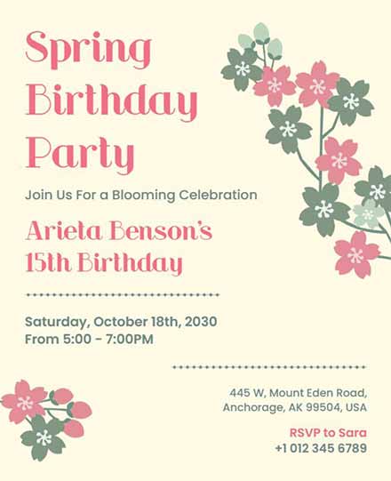 Simple Spring Birthday Party Flyer Template