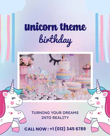 Realistic Unicorn Birthday Flyer Template
