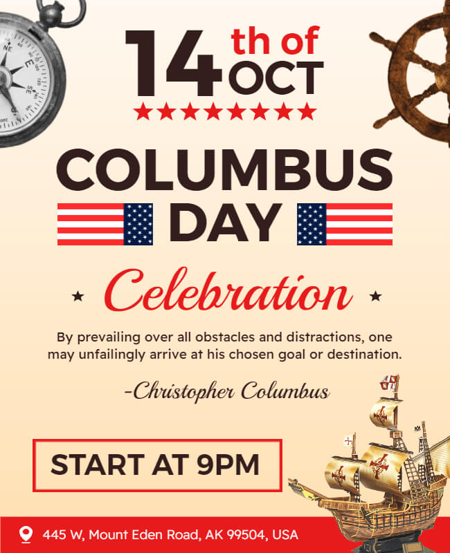Columbus Day Celebration Flyer Template
