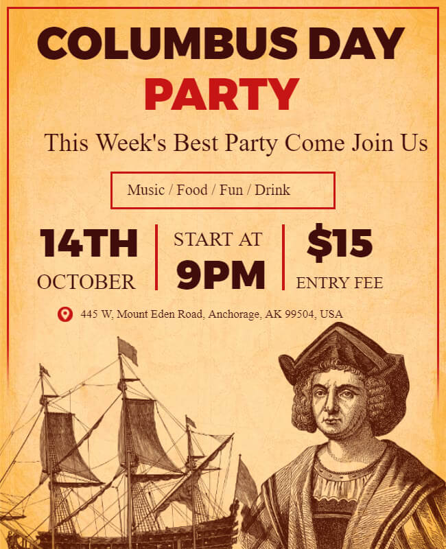 Columbus Day Party Flyer Template