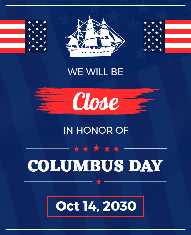 Columbus Day Shop Close Notice Flyer