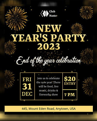 New Year's Eve Fireworks Display Flyer Template