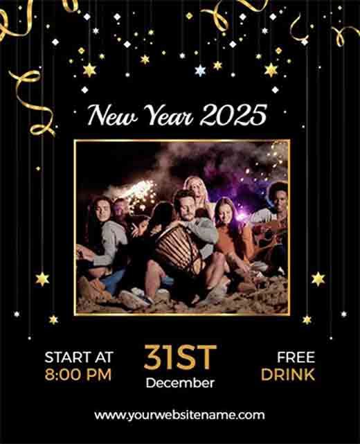 Golden and black new year event flyer template