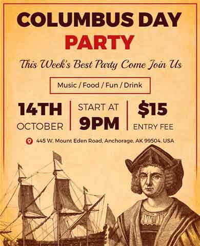 Wood Brown Traditional Columbus Day Party Flyer Template