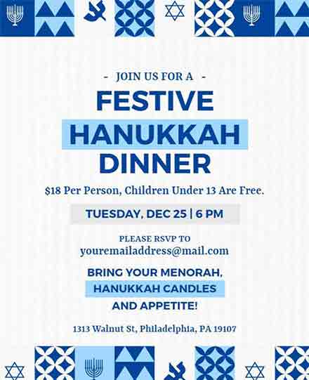 festive Hanukkah dinner flyer templates