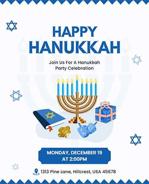 White and blue Hanukkah celebration flyer template