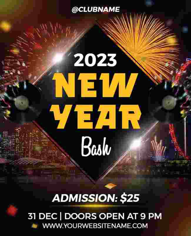 black illustrative New Year's Eve flyer template