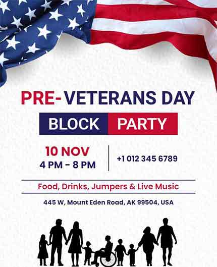 USA Flag Vector Pre Veterans Day Flyer Template