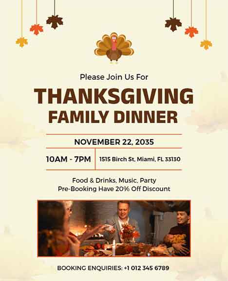 Pastel Thanksgiving Family Dinner Flyer Template