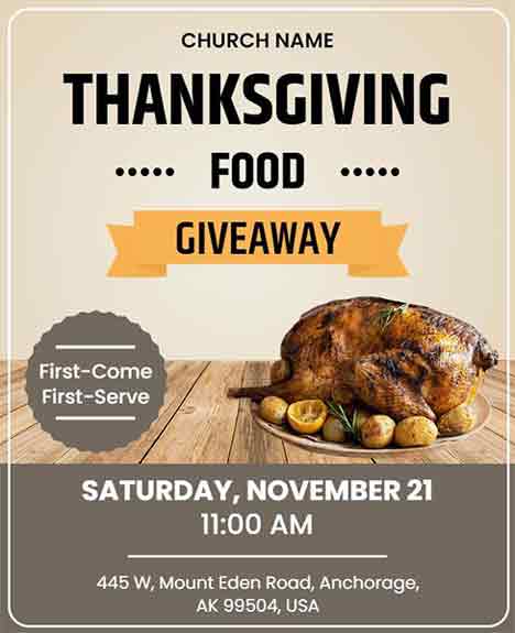 Minimal Thanksgiving Food Giveaway Flyer Template