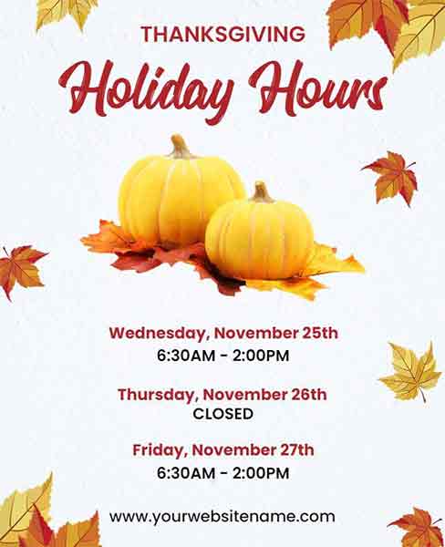Festive Thanksgiving Holiday Hours Flyer Template