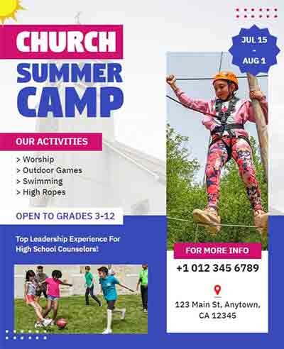 Vector Church Summer Camp Activities Flyer Template