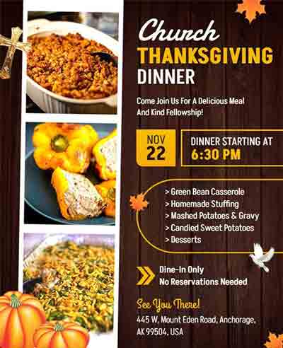 Floral Church Thanksgiving Dinner Flyer Template