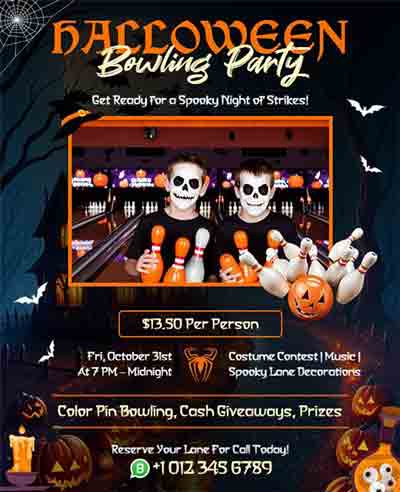 Frame Halloween Bowling Party Event Flyer Template
