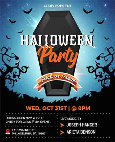Artistic Halloween Coffin Themed Party Flyer Template
