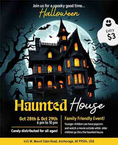 Grunge Haunted House Family Event Halloween Flyer Template