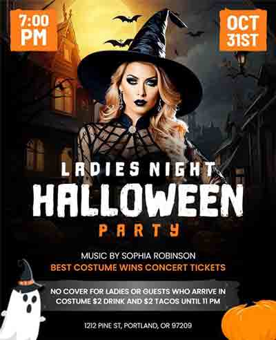 Realistic Ladies Night Halloween Party Flyer Template