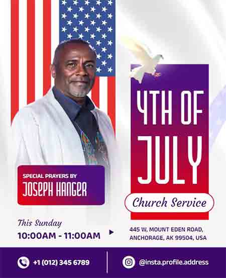 Modern 4th of July Church Service Flyer Template