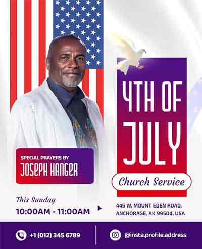 Modern 4th of July Church Service Flyer Template