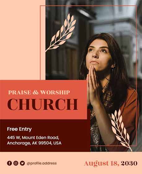 Minimal Praise and Worship Church Flyer Template