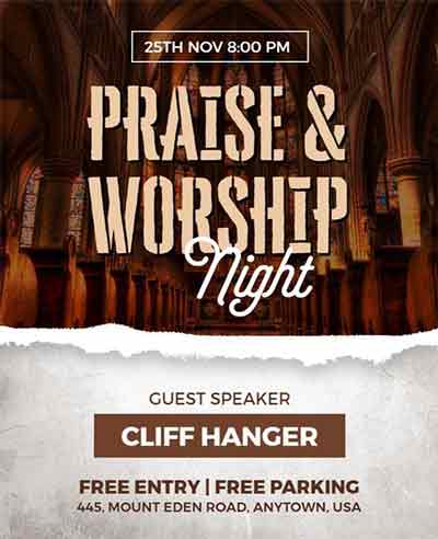 Papercut Praise Worship Church Flyer Template