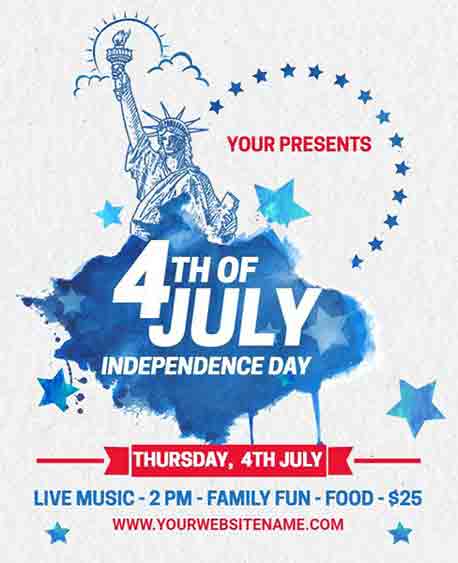 Watercolor 4th of July Independence Day Flyer Template