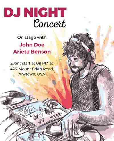Watercolor DJ Night Concert Flyer Template