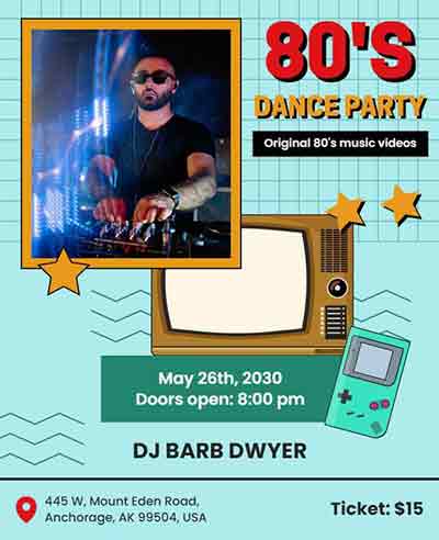 Abstract 80s Dance Party Flyer Template