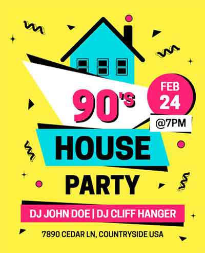 Retro 90s House Party Flyer Template