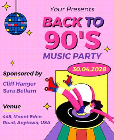 Disco Theme 90s Music Party Flyer Template