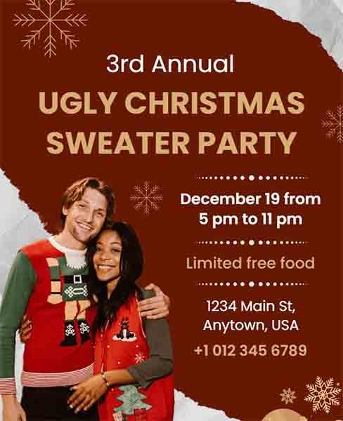 Papercut Annual Ugly Christmas Sweater Party Flyer Template