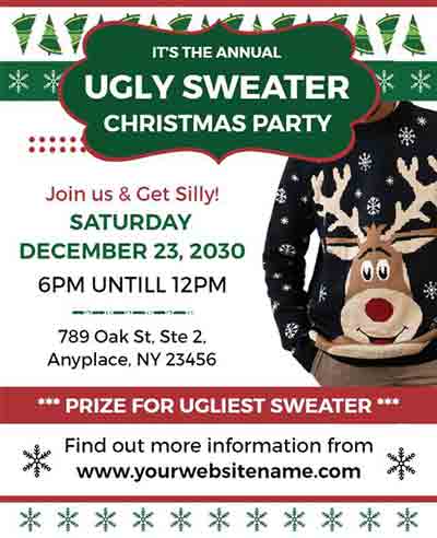 Creative Annual Ugly Sweater Christmas Party Flyer Template