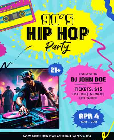 90s Hip Hop Party Flyer Template