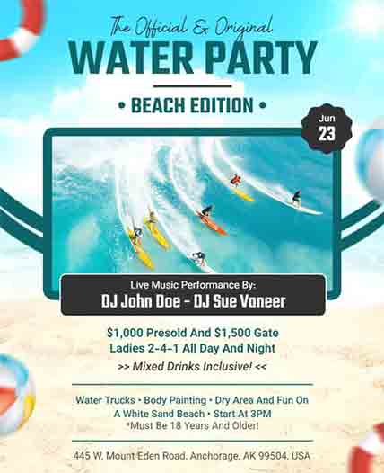 Realistic Water Party Flyer Template