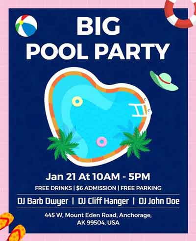 Frame Big Pool Party Flyer Template
