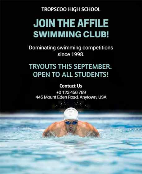 Realistic Swimming Club Flyer Template