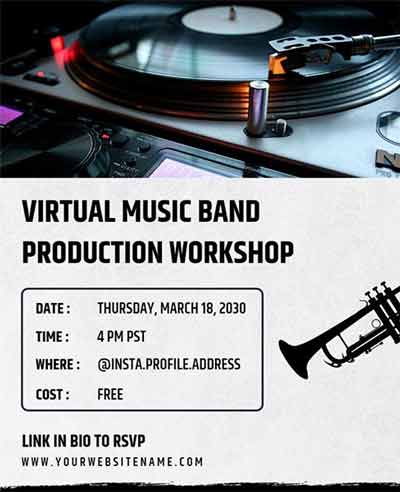 Black and White Virtual Workshop Band Flyer Template