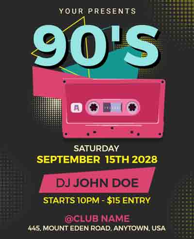 Black and Golden 90s Party Flyer Template