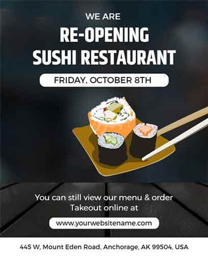 Simple Re-Opening Sushi Restaurant Flyer Template