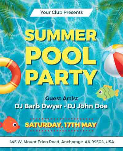 Stylish Summer Pool Party Flyer Template