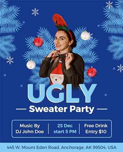 Modern Ugly Sweater Party Flyer Template