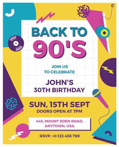 Yellow Abstract 90s Party Flyer Template