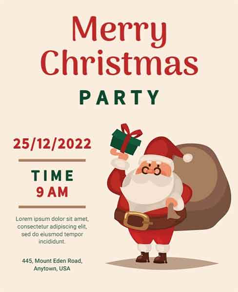 Cartoon Merry Christmas Party Flyer Template