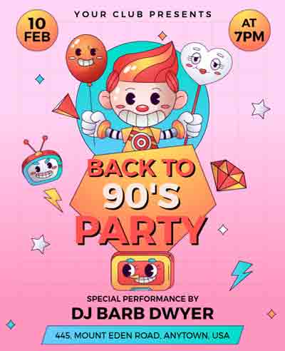 Animated Cartoon 90s Party Flyer Template