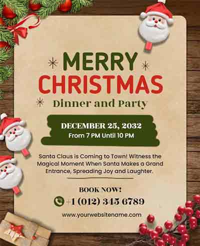Woody Christmas Dinner Party Flyer Template