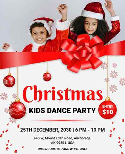 Artistic Christmas Kids Dance Party Flyer Template