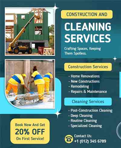 Gradient Construction and Cleaning Services Flyer Template