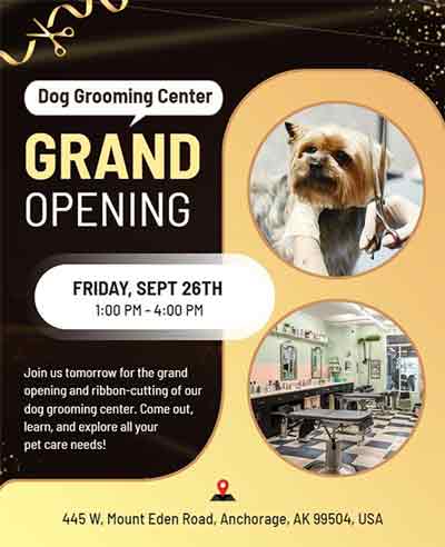Vector Dog Grooming Center Grand Opening Flyer Template