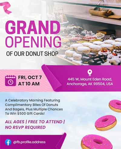 Artistic Donut Shop Grand Opening Flyer Template